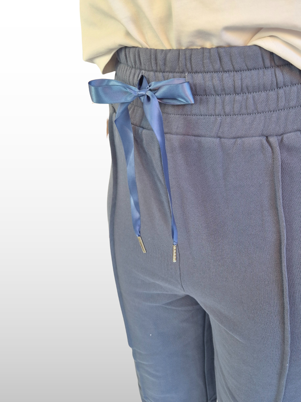 BOGILVY - EMMA, Wide Leg, Sweatpants, High-Waist, Blue Granit Detail