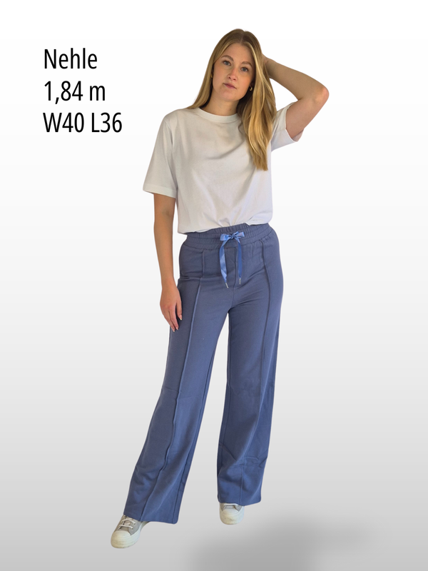 BOGILVY - EMMA, Wide Leg, Sweatpants, High-Waist, Blue Granite vorne