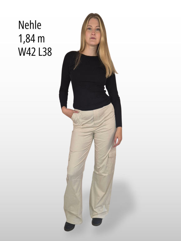 BOGILVY - JACKY, Damen Cargohose, Straight Fit, Super High Waist, Sand vorne