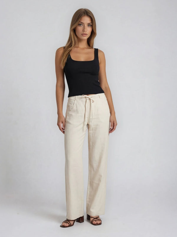 Bogilvy-JULIE-Damenleinen sommerhose-lang-beige-front-total