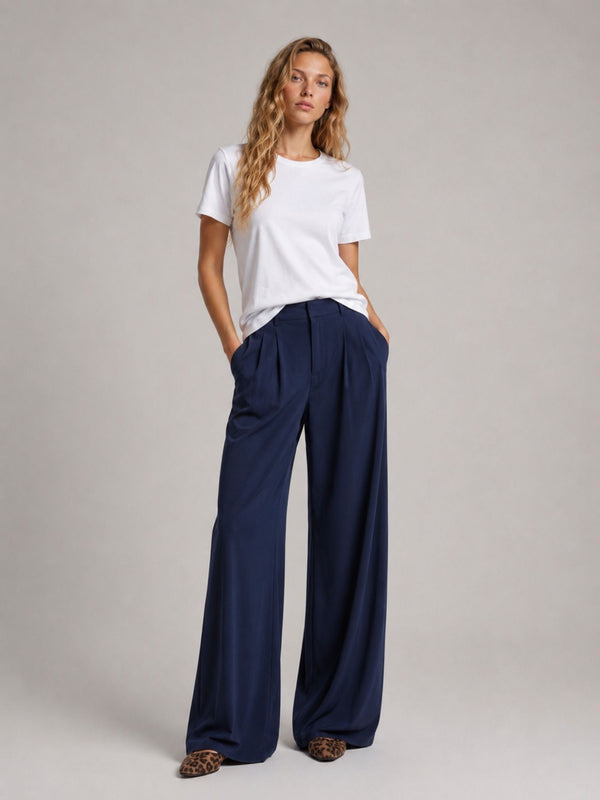 BogilvyLIVNavyMidWaistModalWideLegFullFront