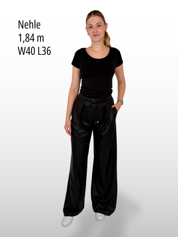 ONLY M - Palazzo Lederimitat mit elastischen Gummizug, High Waist, Black vorne