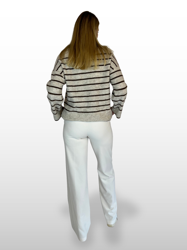 ONLY M - Stoffhose mit elastischen Gummizug, Straight Leg, High Waist, Creme hinten