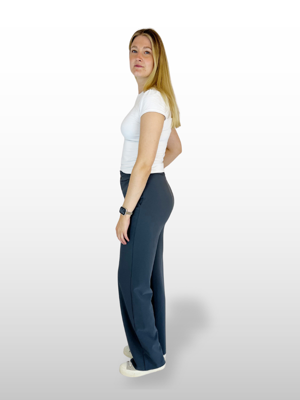 ONLY M - Stoffhose mit elastischen Gummizug, Straight Leg, High Waist, Grey seite