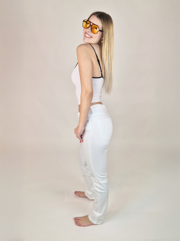 WHITEFIVE - The Unbluejeans - White POWDER, High-Waist, Skinny Fit seitlich