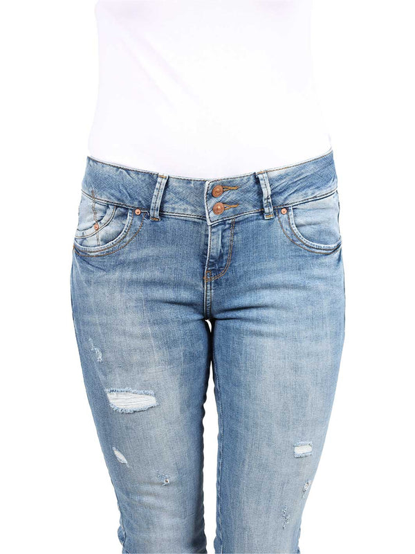 LTB - MOLLY M, Slim, Lelia-Wash, Mittelblau, Mid Waist, used look, Länge 36 - L36 - vorne - Bund - Knöpfe - Detailansicht