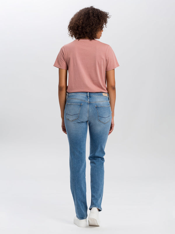 CROSS JEANS - ROSE Jeans,Straight Fit, Crinkle Blue Used, High Waist,  Länge 30 - L 30 - Länge 32 - L 32 - Länge 34 - L34 - Länge 36 - L36 - Ganzkörper - Rückansicht