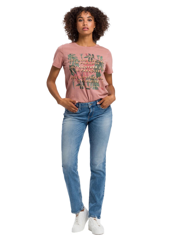 CROSS JEANS - ROSE Jeans,Straight Fit, Crinkle Blue Used, High Waist,  Länge 30 - L 30 - Länge 32 - L 32 - Länge 34 - L34 - Länge 36 - L36 - vorne - Ganzkörper - Vorderansicht
