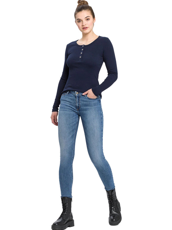 CROSS JEANS - ALAN, Skinny, Sky Blue Used - Cross Jeans - Skinny Fit - HIgh Waist - Mid Blue - ALAN - Länge 38 - L38 - Länge 36 - L36 - Länge 32 - L32 - Länge 30 - L30 vorne -  Länge 34 - L34 - Ganzkörper - Vorderansicht